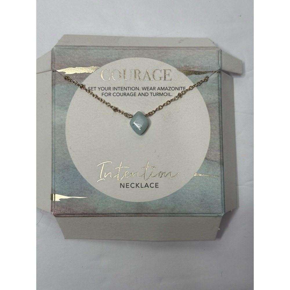 Amazonite Gemstone Necklace Blue‎ Teal Courage Gold Plated Chain Jewelry New